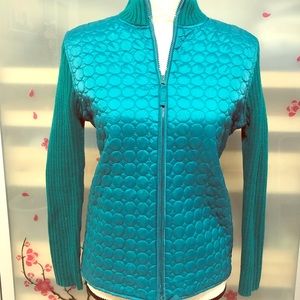 Verve Ami Teal Turquoise Quilted Sweater Jacket